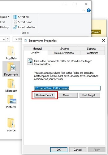 Restore Default Documents folder
